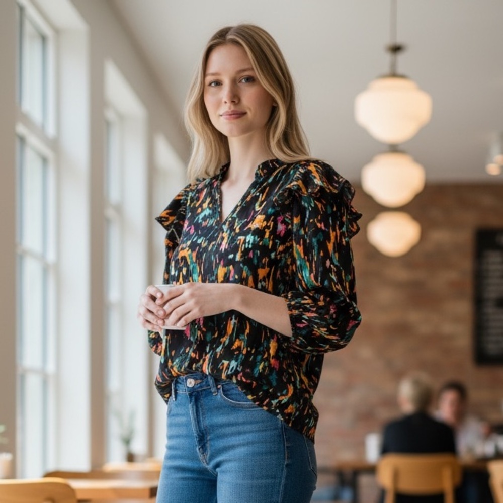 Colorful Abstract silky blouse